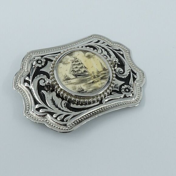 VTG 4 Belt Buckle St Justin Celtic Liberty Statue Sailing Ship God Bless America - Picture 3 of 16